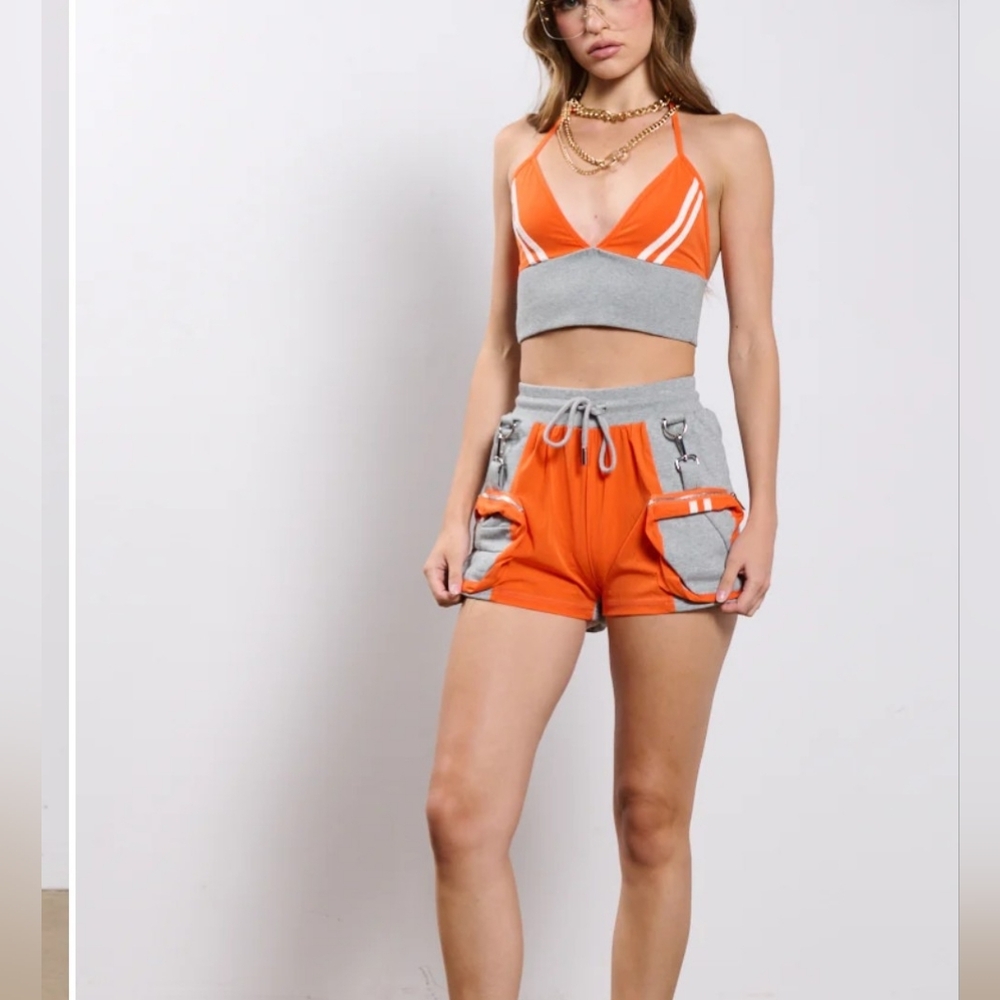 AKIRA Gray and Orange Knit Same Old Mistake Short